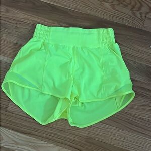 Highlighter Yellow Lululemon Hotty Hot High-Rise Lined Shorts 2.5